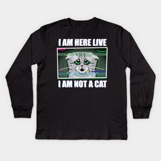 I AM HERE LIVE I AM NOT A CAT - Funny Lawyer Cat Video Call Meme Kids Long Sleeve T-Shirt